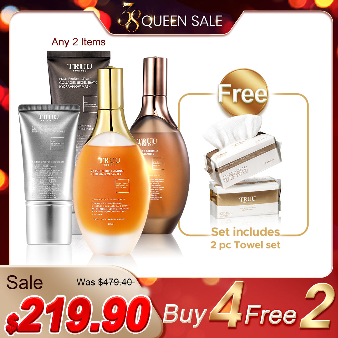 TRUU 76 Amino Cleanser / 76 Salicylic Cleanser (Pick 2) + Hydra-Glow Mask / PDRN Neck Cream (Pick 2)【FREE】Cleansing Towels x2