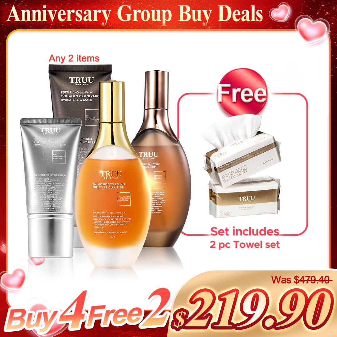TRUU 76 Amino Cleanser / 76 Salicylic Cleanser (Pick 2) + Hydra-Glow Mask / PDRN Neck Cream (Pick 2)【FREE】Cleansing Towels x2