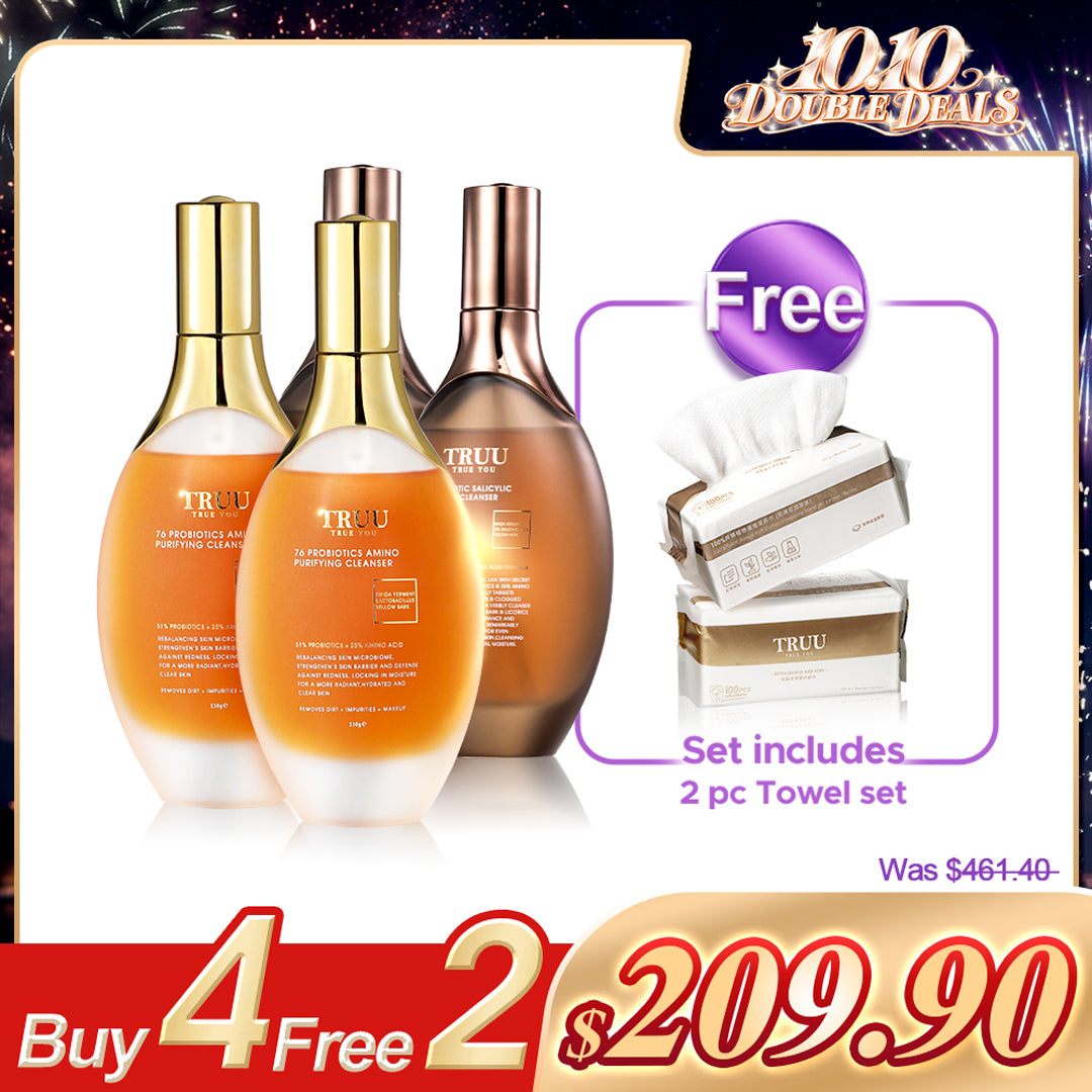 TRUU 76 Probiotics Amino Purifying Cleanser x2 + Pro Perfection Repair Essence x2【PERCUMA】Tuala Pembersih x2