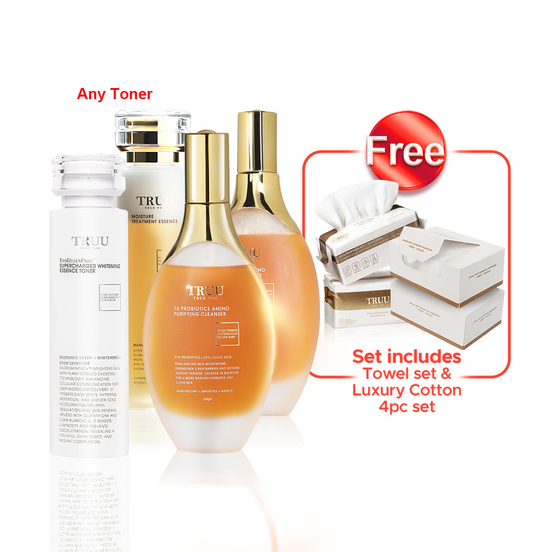 TRUU 76 益生菌氨基酸净化洁面乳 x2 + 乳液 x2(可选)【赠品】洁面巾(100 片)x2【额外赠送】超柔奢华棉布(100 片)x2
