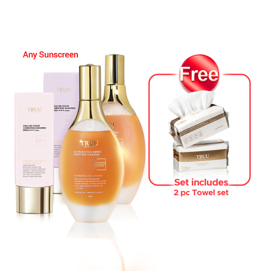 TRUU 76 Probiotics Amino Purifying Cleanser x2 + Sun protection optional x2【FREE】Cleansing Towel x2
