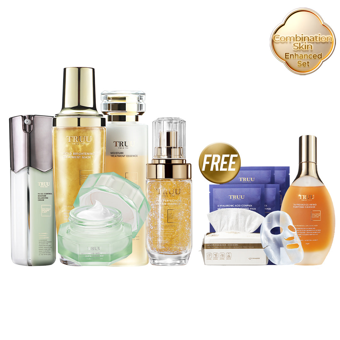 TRUU 76 Cleanser + Gold Mask + Repair Essence + 99 Balancing Cream【FREE】Royal Jelly Toner-30ml + Repair Cream-8g