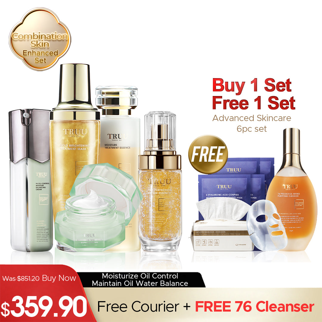 TRUU 76 Cleanser + Gold Mask + Repair Essence + 99 Balancing Cream【FREE】Royal Jelly Toner-30ml + Repair Cream-8g