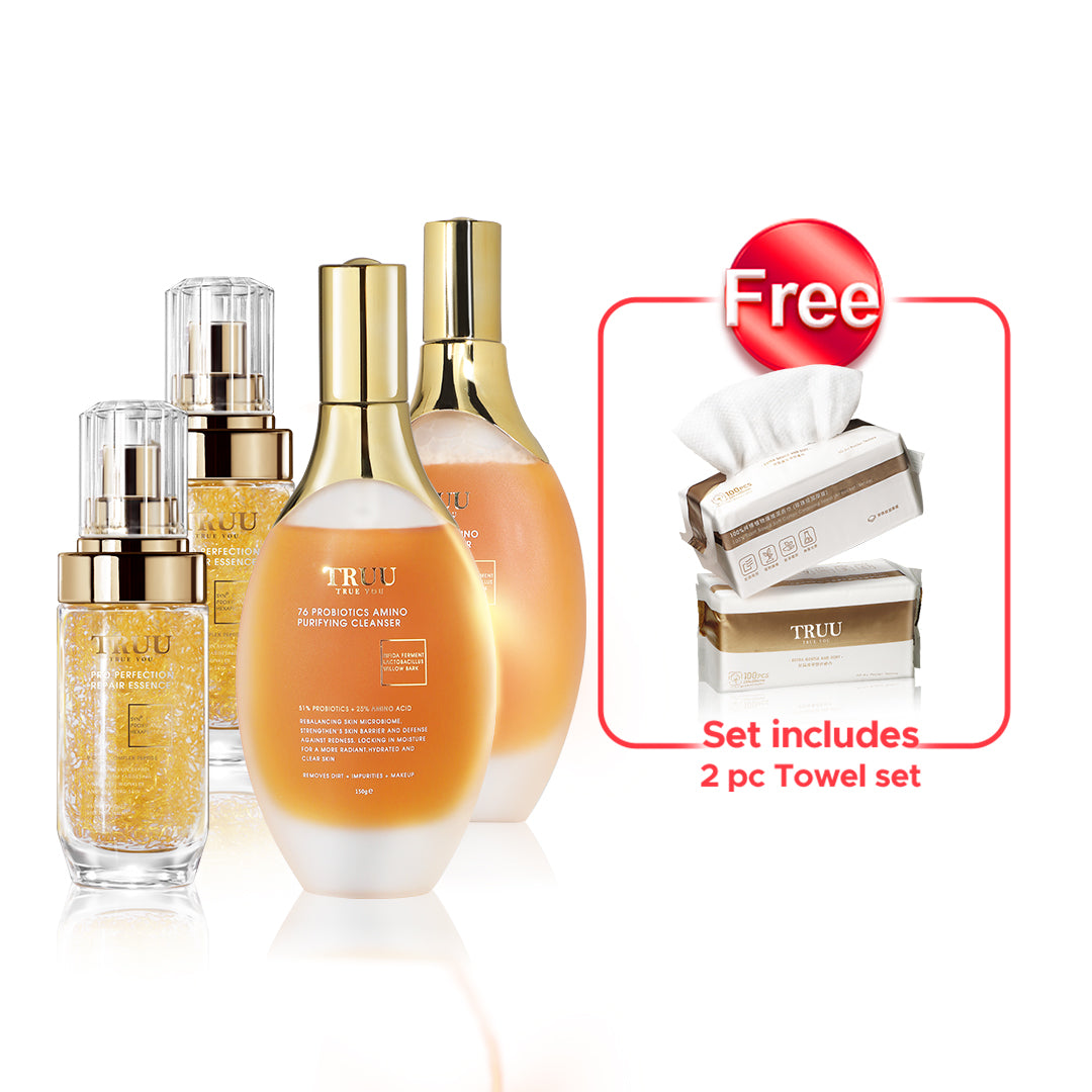 TRUU 76 Probiotics Amino Purifying Cleanser x2 + Pro Perfection Repair Essence x2【PERCUMA】Tuala Pembersih x2