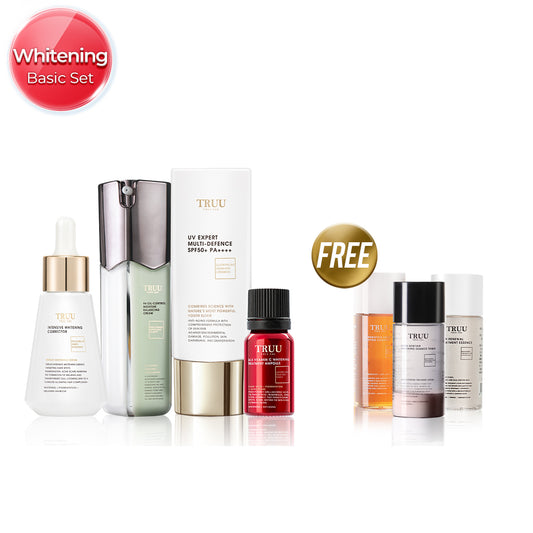 TRUU Whitening Essence + 24.5 Whitening Ampoule + 99 Cream + UV Fluid【FREE】Cleanser-30ml + Renewal Essence-30ml + Whitening Toner-30ml