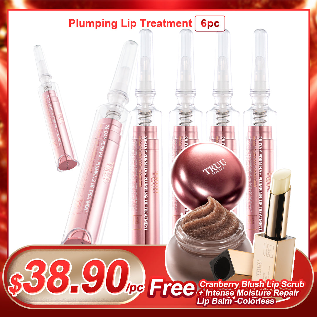 TRUU 28-Day PDRN HA+ Plumping Lip Treatment x6【Free】Cranberry Blush Lip Scrub + Intense Moisture Repair Lip Balm (PREORDER End Nov)