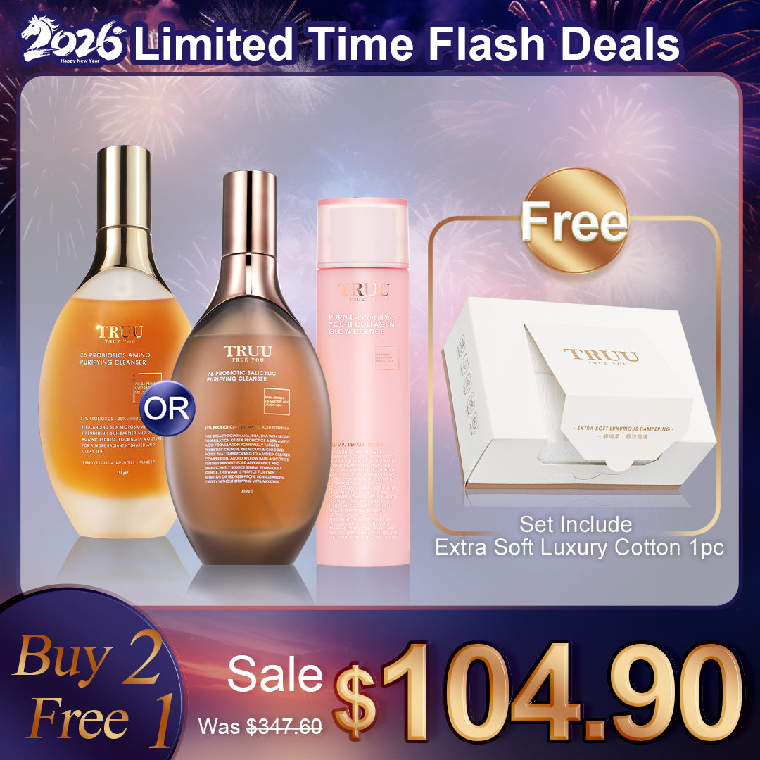 TRUU 76 Amino Cleanser / 76 Salicylic Cleanser (Pick One) + PDRN ExoRegenPro+™ Youth Collagen Glow Essence【Free】Extra Soft Luxury Cotton
