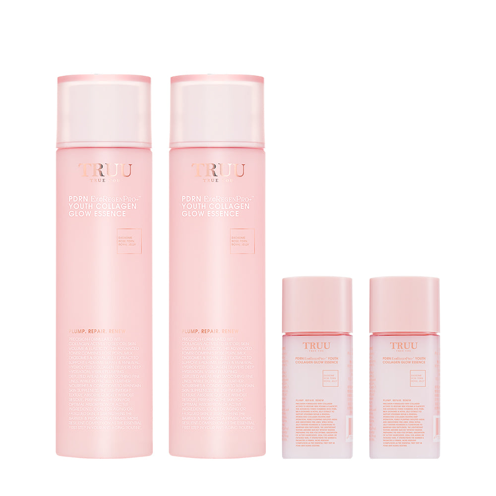 TRUU (PDRN ExoRegenPro+™ Youth Collagen Glow Essence x2 + 30ml x2 / Royal Jelly Moisture Treatment Essence x2 + 30ml x2)