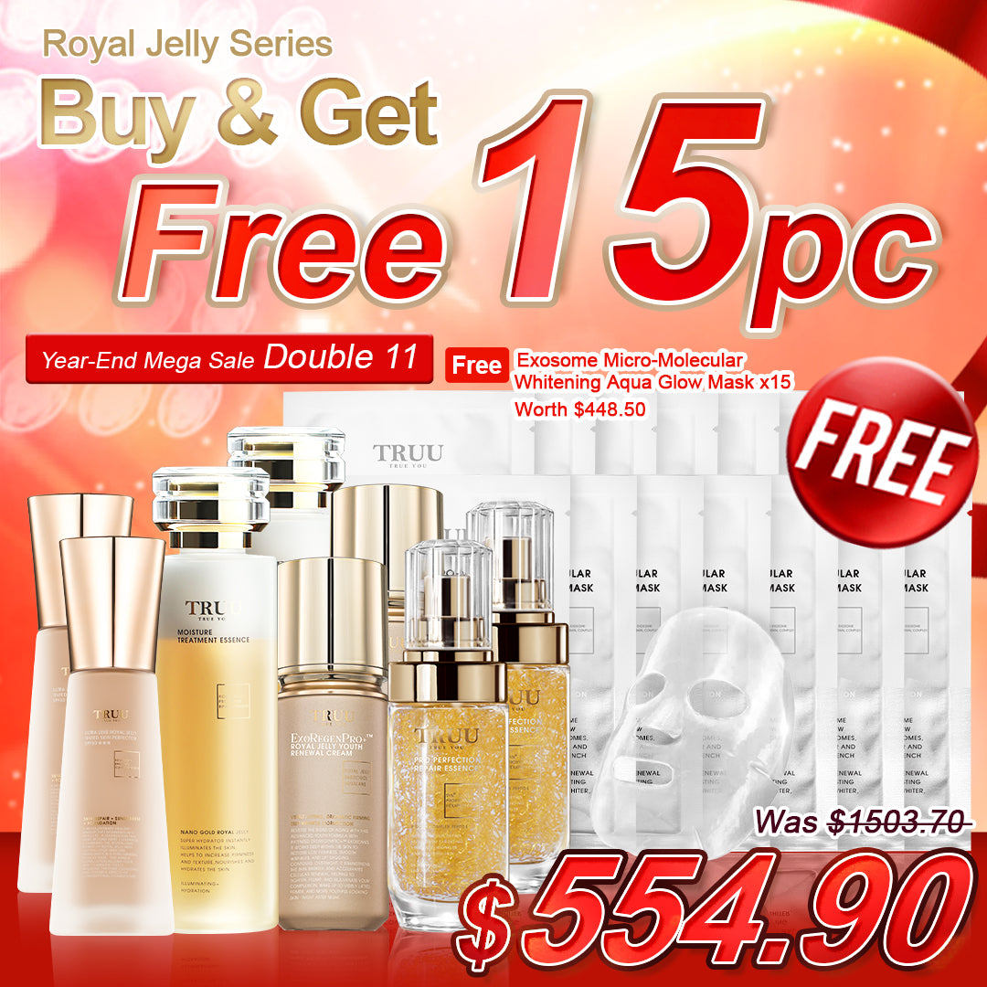 TRUU Royal Jelly Tinted Skin Perfector x2 + ExoRegenPro+™ Royal Jelly Cream x2 + Royal Jelly Moisture Essence x2 + Pro Repair Essence x2【Free】Exosome Mask x15