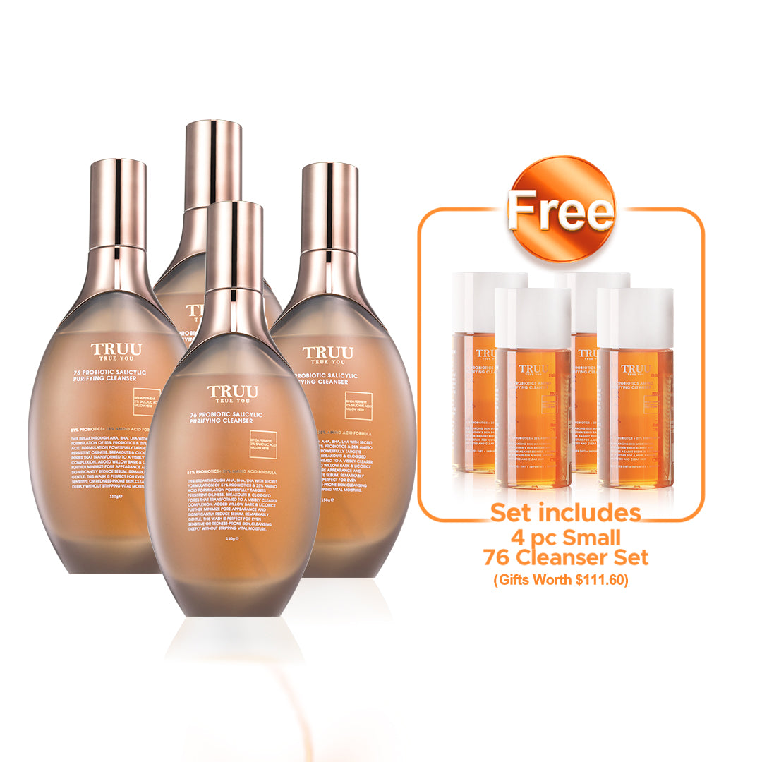 TRUU (76 Probiotics Amino Purifying Cleanser / 76 Probiotic Salicylic Purifying Cleanser ) Pick 4【Free】76 Probiotics Amino Cleanser -30G Travel Size x4