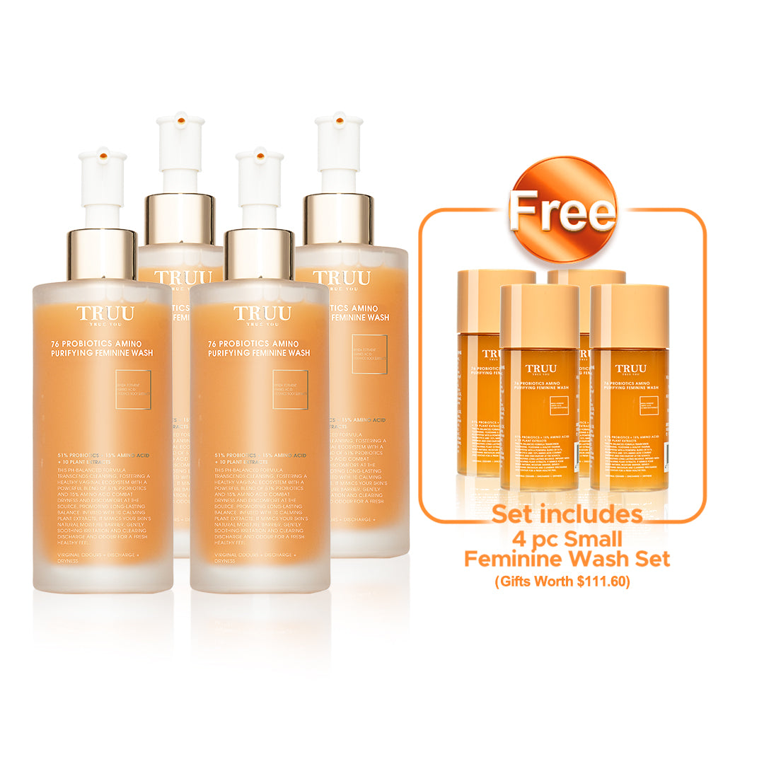 TRUU 76 Probiotics Amino Purifying Feminine Wash -150G x4【Free】76 Probiotics Amino Purifying Feminine Wash -30G Travel Size