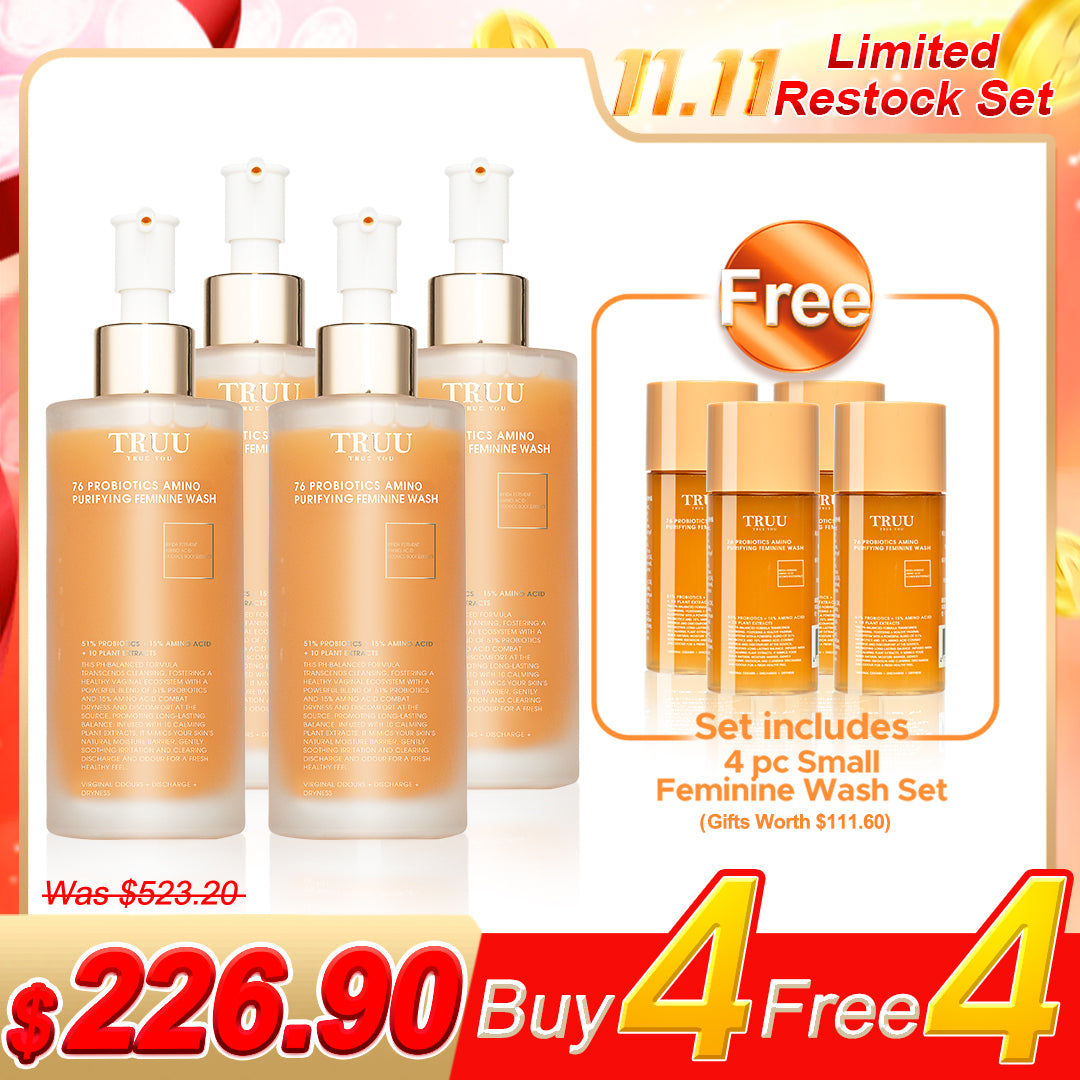 TRUU 76 Probiotics Amino Purifying Feminine Wash -150G x4【Free】76 Probiotics Amino Purifying Feminine Wash -30G Travel Size