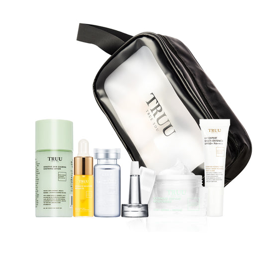 TRUU Soothing Lotion -30g + Repair Oil -5g + Repair Essence -10ml + Repair Cream -8g + UV Expert -10ml + Skincare Travel Bag