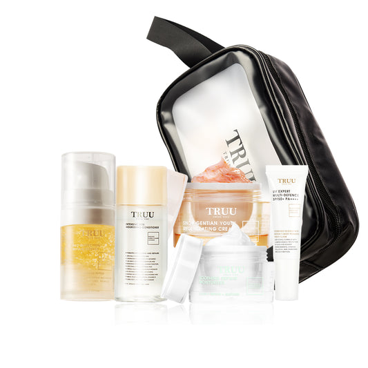 TRUU Skin Nourishing Conditioner -30ml + Repair Essence-10ml + Regenerating Cream-10g + Repair Cream -8g + UV Expert -10ml + Skincare Travel Bag