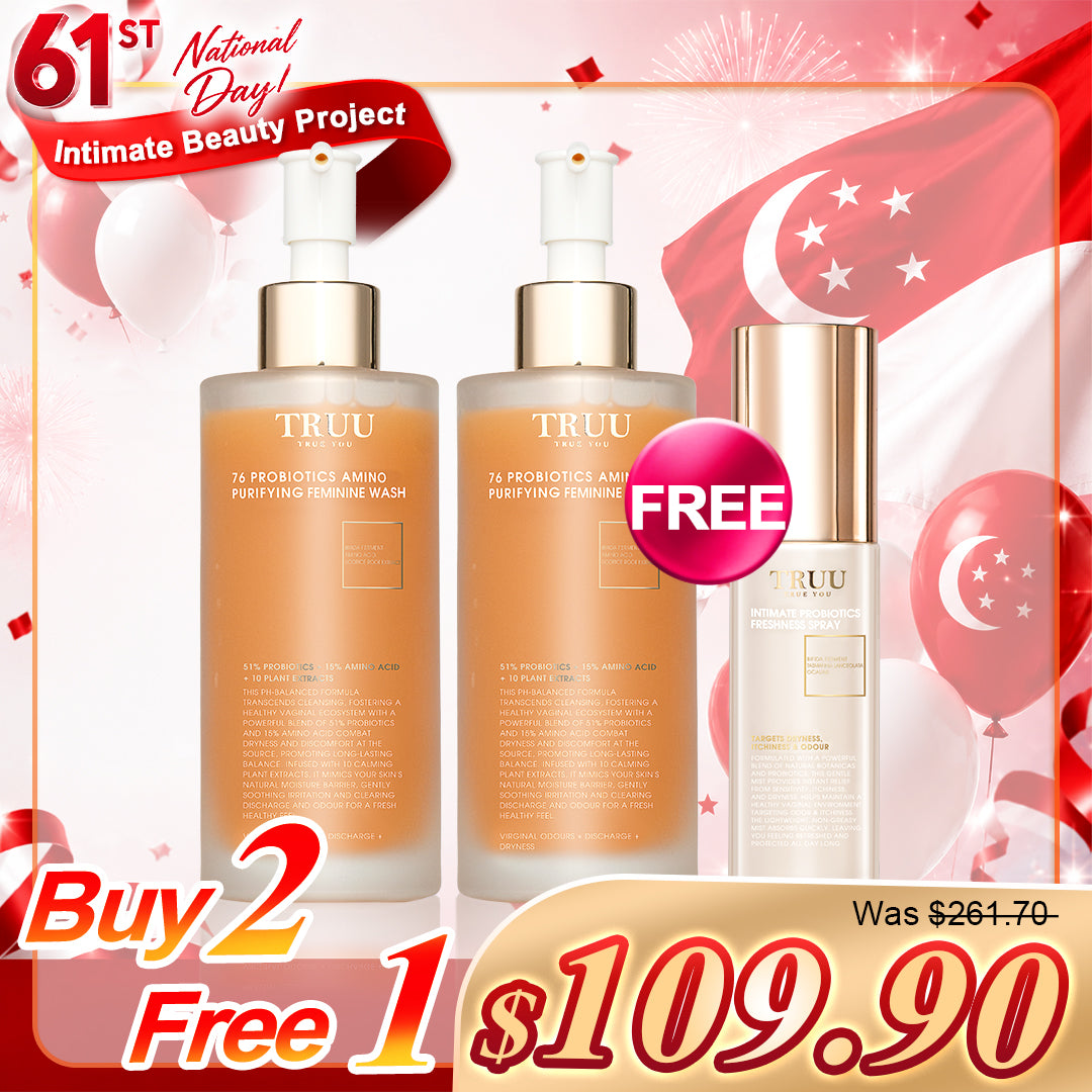 TRUU 76 Probiotics Amino Purifying Feminine Wash x2【Free】Intimate Probiotics Freshness Spray