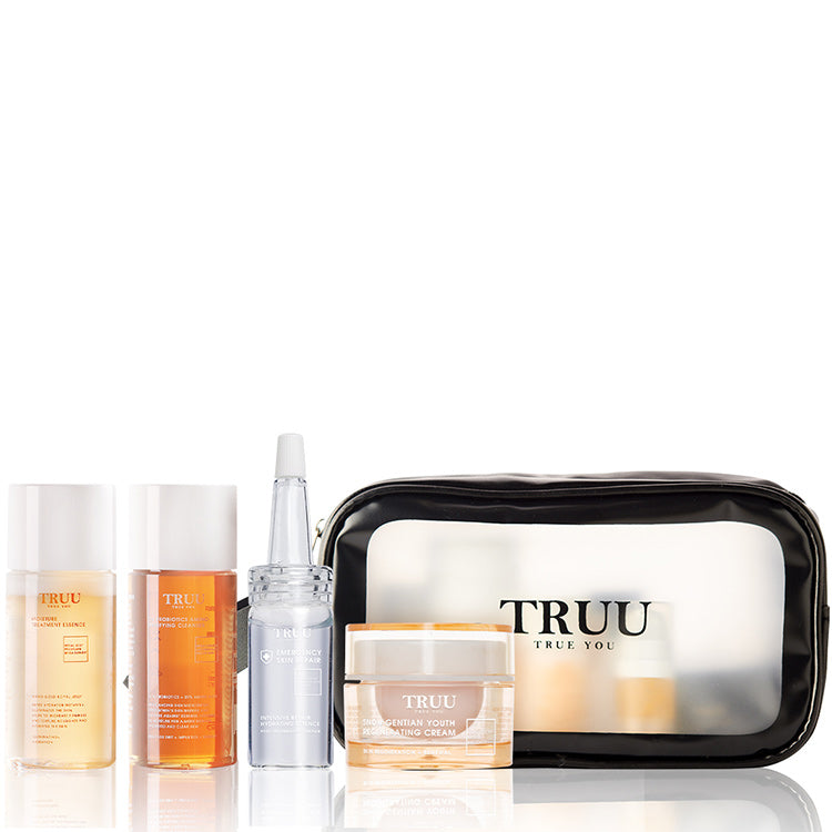 TRUU 76 Cleanser -30ml + Treatment Essence -30ml + Hydrating Repair Essence -10ml + Youth Regenerating Cream -10g + Travel Bag