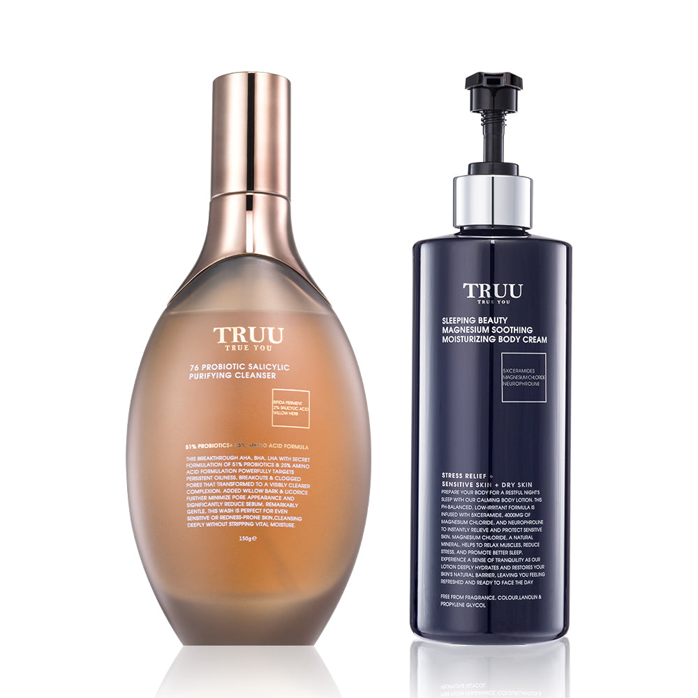 TRUU 76 Probiotic Salicylic Purifying Cleanser + (76 Smoothing Body Treatment / 2% Salicylic Acid Body Treatment / Sleeping Beauty Magnesium Body Cream) Pick One