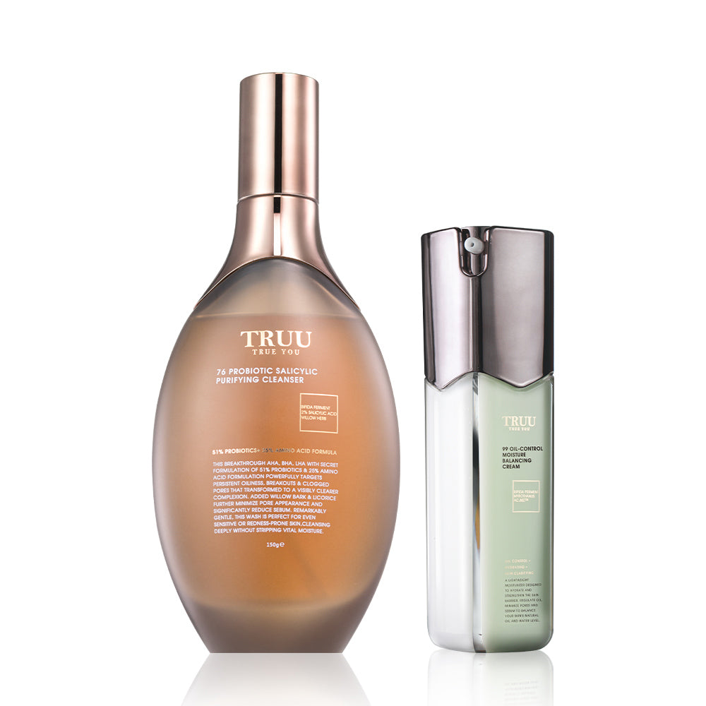 TRUU 76 Probiotic Salicylic Purifying Cleanser + 99 Oil-Control Moisture Balancing Cream