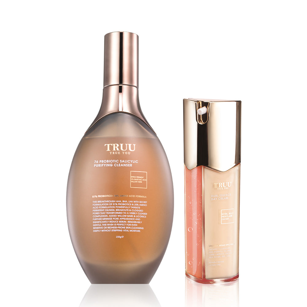 TRUU 76 Probiotic Salicylic Purifying Cleanser + Dual Essence Royal Jelly Day Cream SPF35★★