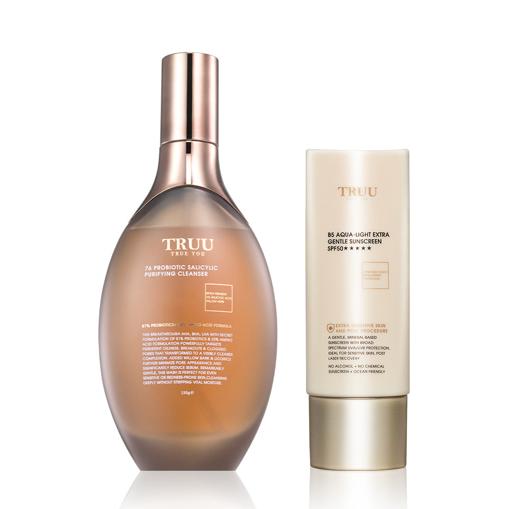 TRUU 76 Probiotic Salicylic Purifying Cleanser + (UV Fluid SPF50+ PA++++ / Color Correcting Sunscreen SPF50+★★★ / B5 Sensitive Skin Sunscreen SPF50★★★★★) Pick One