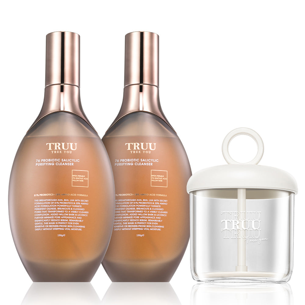 TRUU 76 Probiotic Salicylic Purifying Cleanser 150ML x2 + Facial Whipping Foam Maker