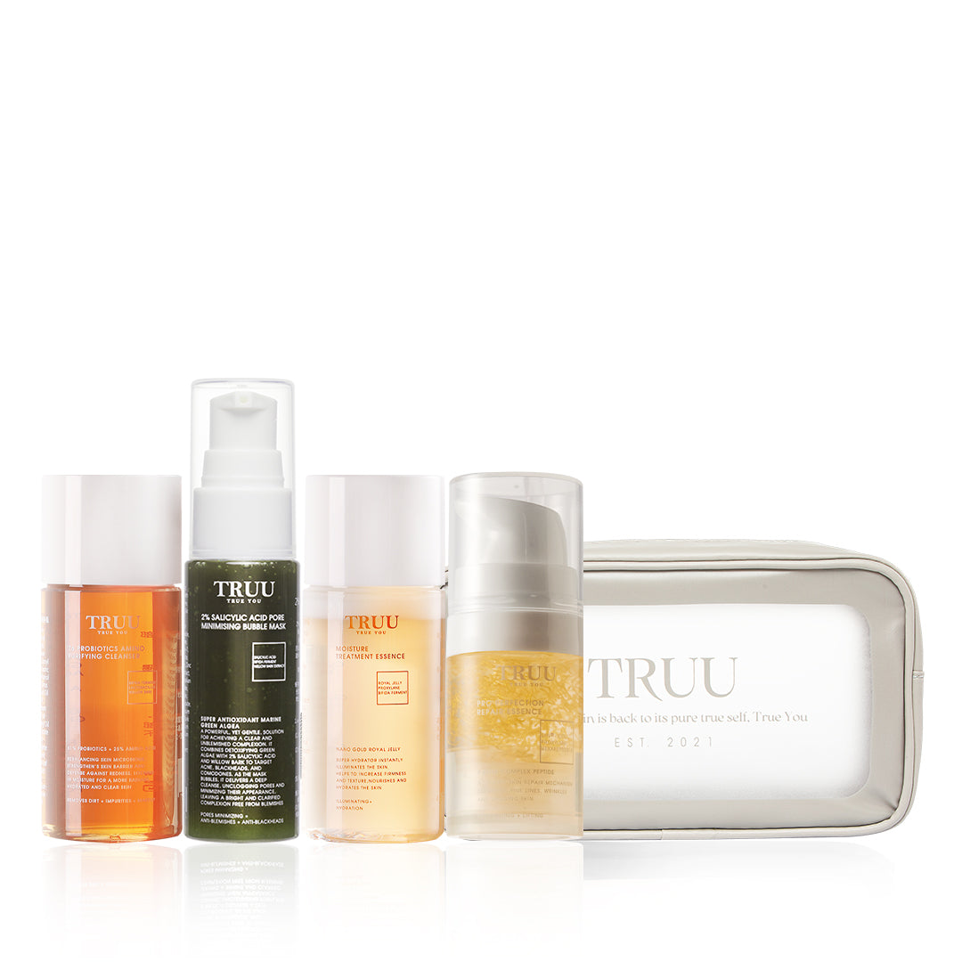 Pencuci Muka TRUU 76 -30g + Pati Rawatan -30ml + (Masker Buih -30ml) Pilih satu + Pati Pembaikan -10ml【PERCUMA】Beg Kembara