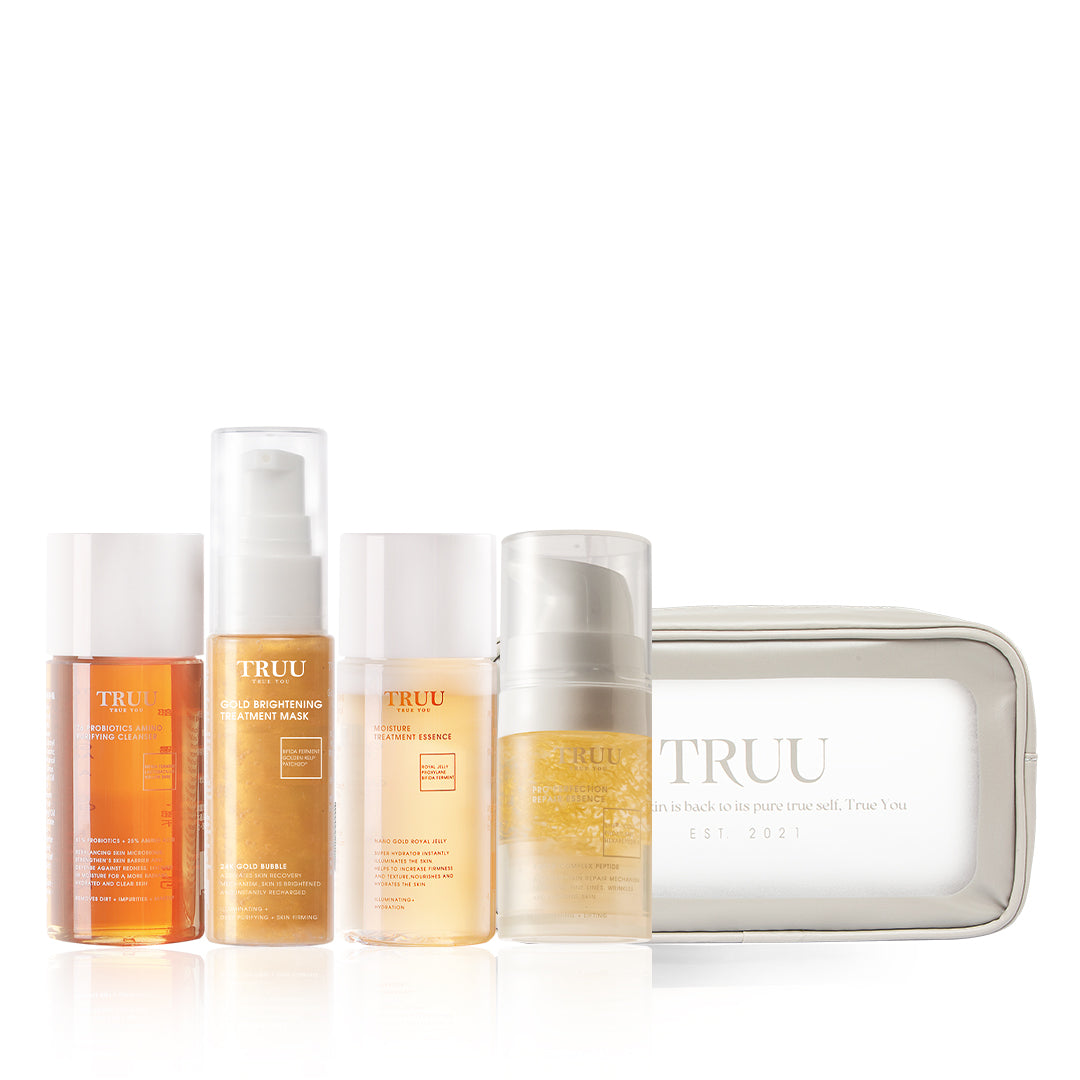 Pencuci Muka TRUU 76 -30g + Pati Rawatan -30ml + (Masker Buih -30ml) Pilih satu + Pati Pembaikan -10ml【PERCUMA】Beg Kembara