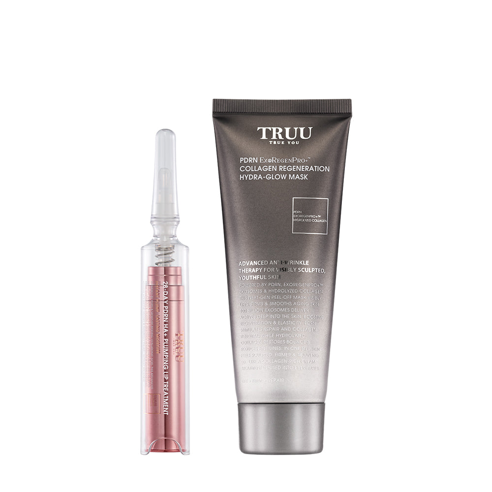 TRUU 28-Day PDRN HA+ Plumping Lip Treatment + PDRN ExoRegenPro+ Collagen Regeneration Hydra-Glow Mask