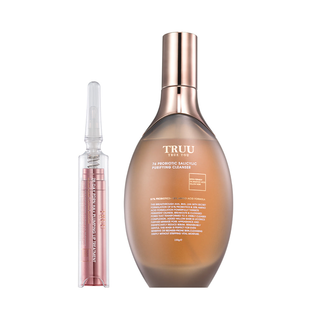 TRUU 28-Day PDRN HA+ Plumping Lip Treatment + ( 76 Probiotics Amino Purifying Cleanser / 76 Probiotic Salicylic Purifying Cleanser ) Pick one