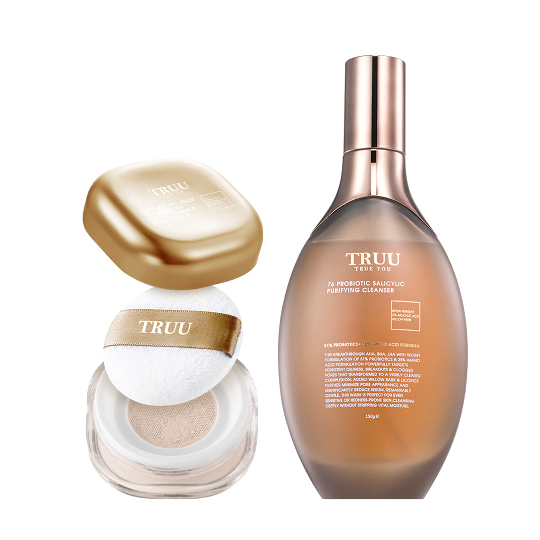 TRUU Luxe Royal Jelly Flawless UV Loose Powder SPF50+★★★ + 76 Purifying Cleanser (Preorder End Oct)
