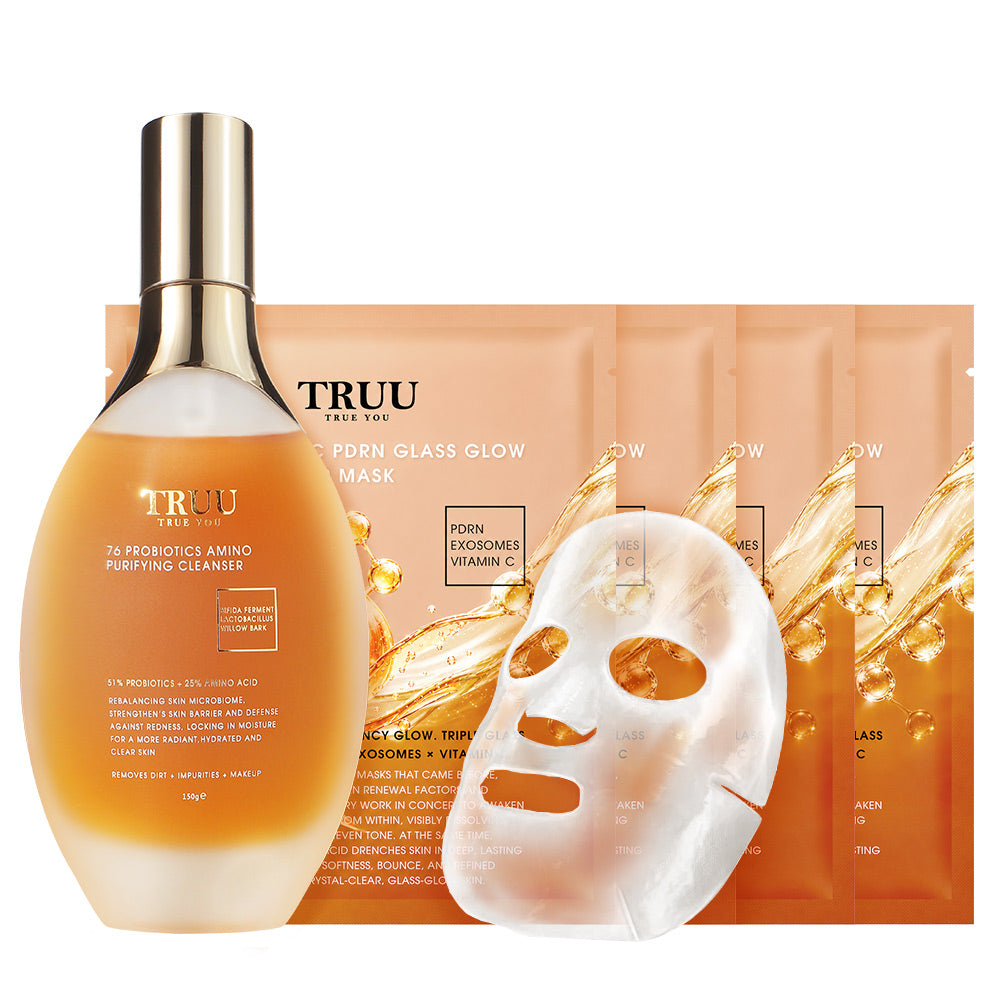 TRUU Super Exo-C PDRN Glass Glow 30min Repair Mask x4 + (76 Amino Purifying Cleanser / 76 Salicylic Purifying Cleanser) Pick one | (Preorder End Sep)