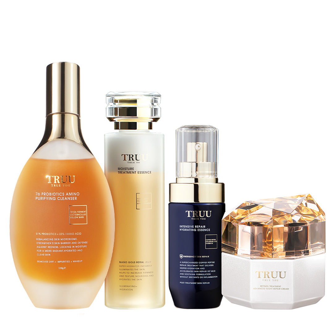 TRUU Hydrating Repair Essence + 76 Cleanser + Moisture Toner + Night Cream