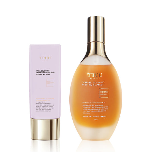 TRUU 76 Probiotics Amino Purifying Cleanser + Aqua Gel Color Correcting Sunscreen SPF50+★★★ (3 colors) -50ml