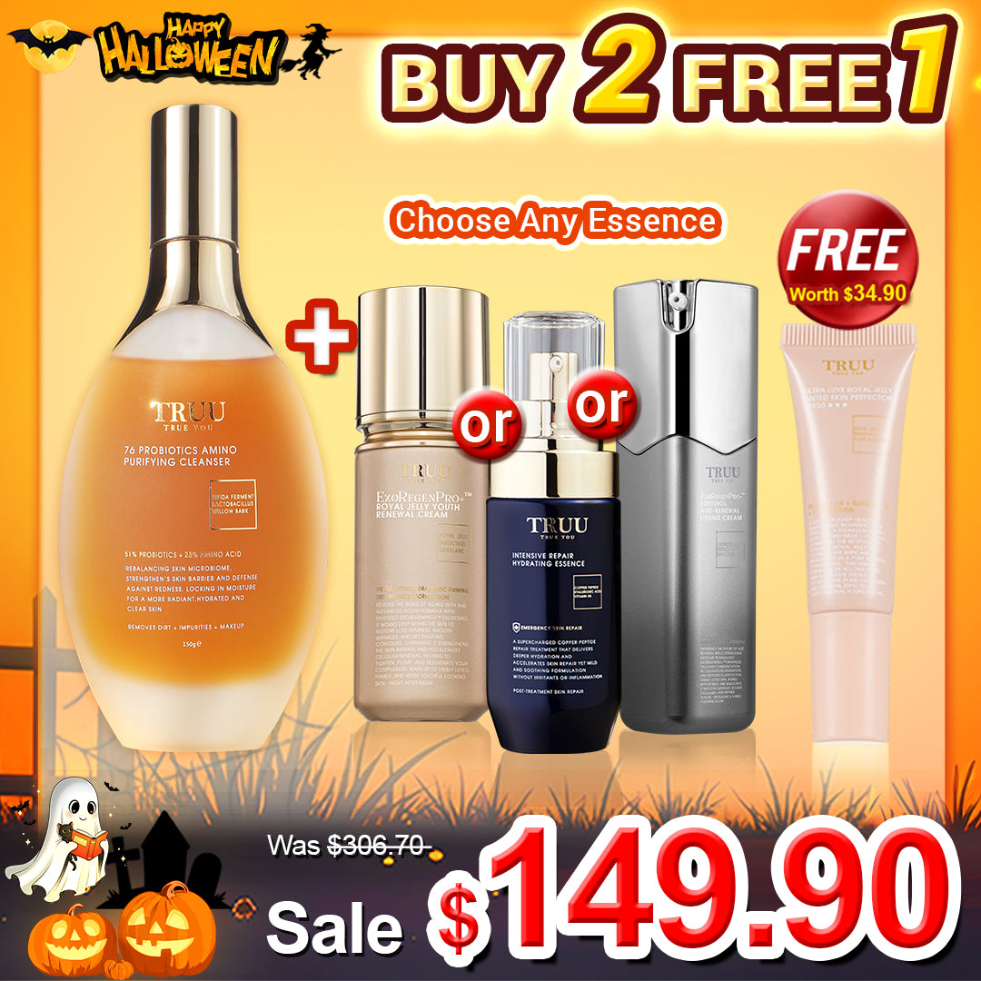 TRUU TRUU 76 Cleanser + (Royal Jelly Youth Renewal Cream / Copper Peptide Repair Essence / Rentinol Age-Renewal Lifting Cream) Pick one【FREE】Ultra Luxe Royal Jelly Tinted Skin Perfector SPF50 ★★★ 10ML
