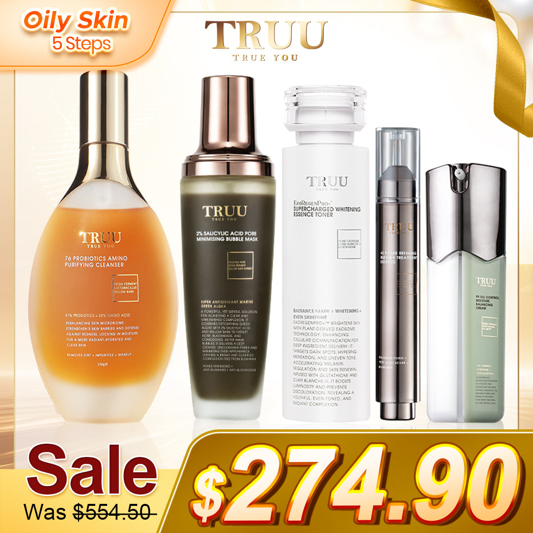 [Oily Skin] TRUU 76 Cleanser + Whitening Essence Toner + 99 Balancing Cream