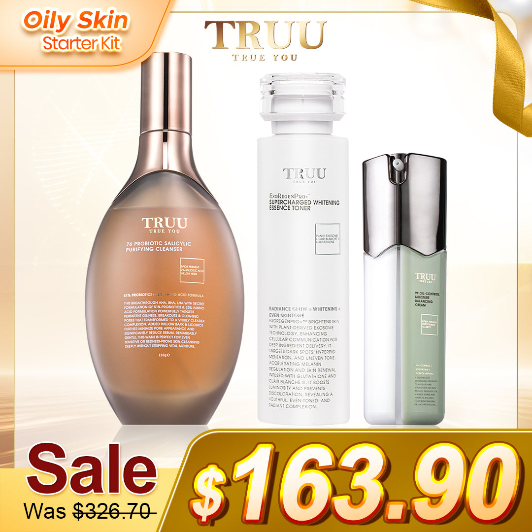 [Oily Skin] TRUU 76 Cleanser + Whitening Essence Toner + 99 Balancing Cream