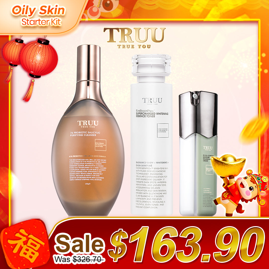 [Oily Skin] TRUU 76 Cleanser + Whitening Essence Toner + 99 Balancing Cream