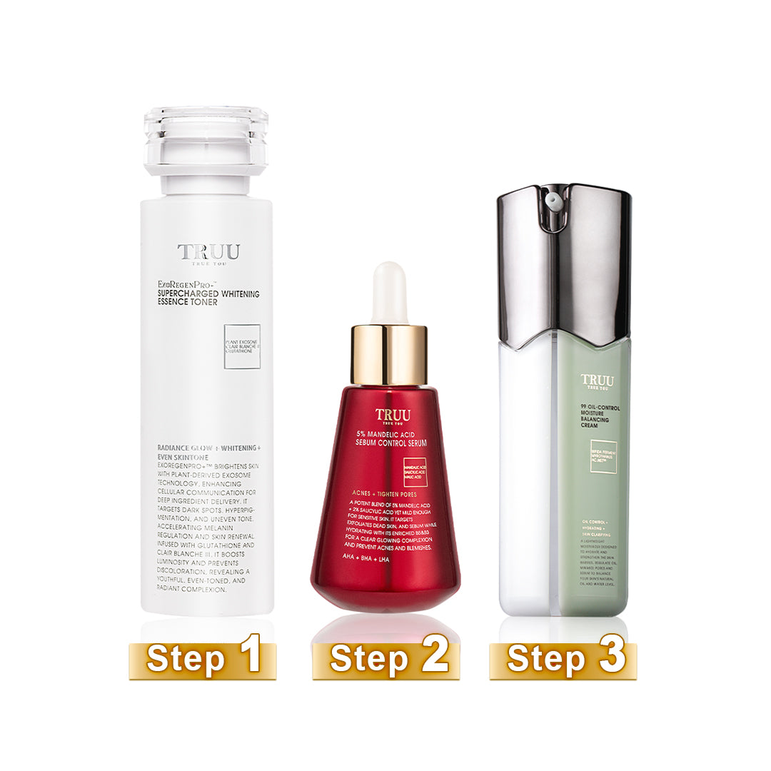 [Oily Skin] TRUU 76 Cleanser + Whitening Essence Toner + 99 Balancing Cream