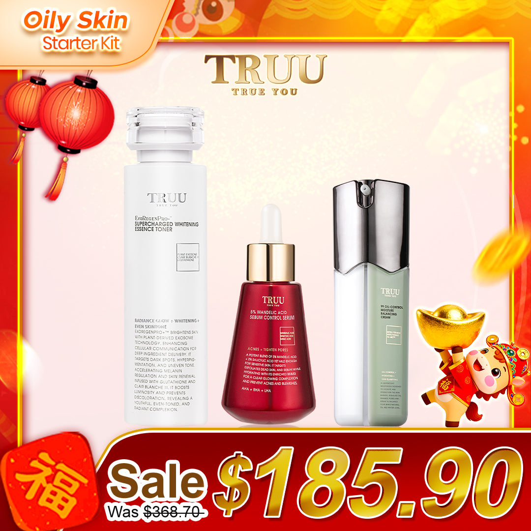 [Oily Skin] TRUU 76 Cleanser + Whitening Essence Toner + 99 Balancing Cream