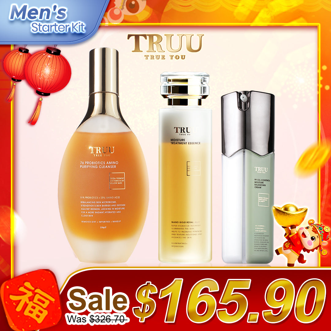 [Men's] TRUU 76 Cleanser + Royal Jelly Treatment Essence + 99 Balancing Cream