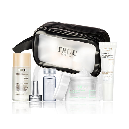 TRUU Nourishing Conditioner -30ml + Repair Essence -10ml + Repair Cream -8g + UV Expert SPF50+ PA++++ -10ml + Skincare Travel Bag | Trial Gift Set