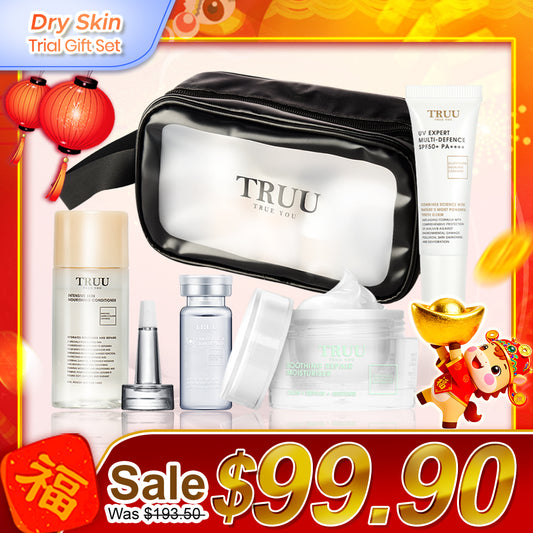 TRUU Nourishing Conditioner -30ml + Repair Essence -10ml + Repair Cream -8g + UV Expert SPF50+ PA++++ -10ml + Skincare Travel Bag | Trial Gift Set