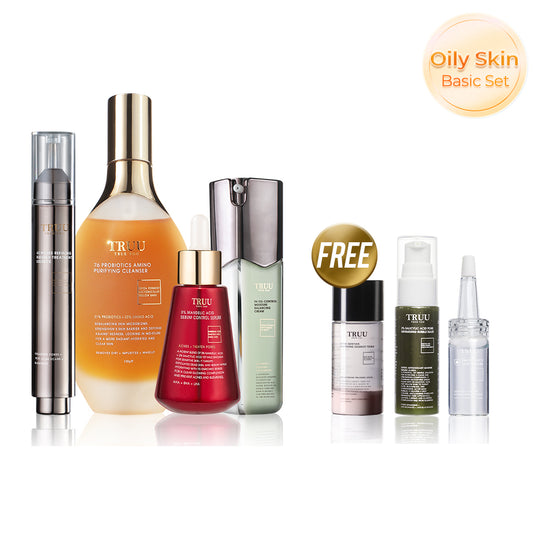 TRUU 76 Cleanser + 5% Mandelic Acid Serum + 45 Essence + 99 Cream【FREE】Whitening Toner -30ml + Hydrating Essence 10ml + Bubble Mask -30ml