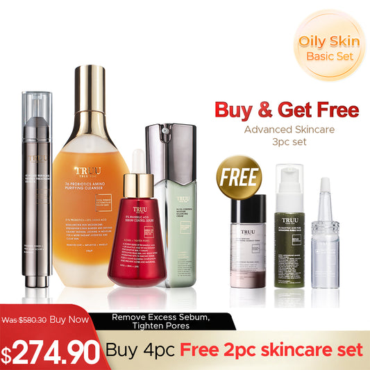 TRUU 76 Cleanser + 5% Mandelic Acid Serum + 45 Essence + 99 Cream【FREE】Whitening Toner -30ml + Hydrating Essence 10ml + Bubble Mask -30ml
