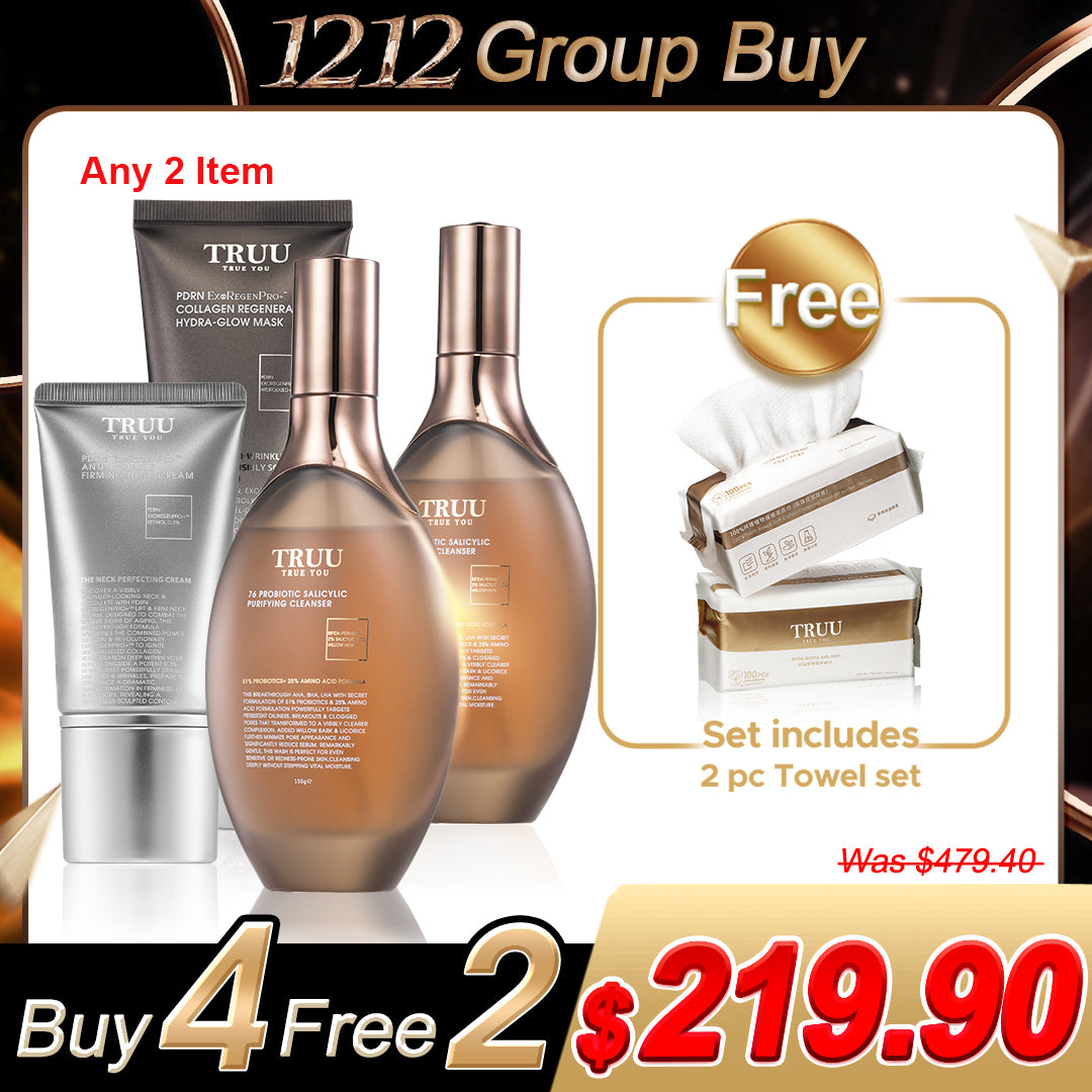 TRUU 76 Amino Cleanser / 76 Salicylic Cleanser (Pick 2) + Hydra-Glow Mask / PDRN Neck Cream (Pick 2)【FREE】Cleansing Towels x2