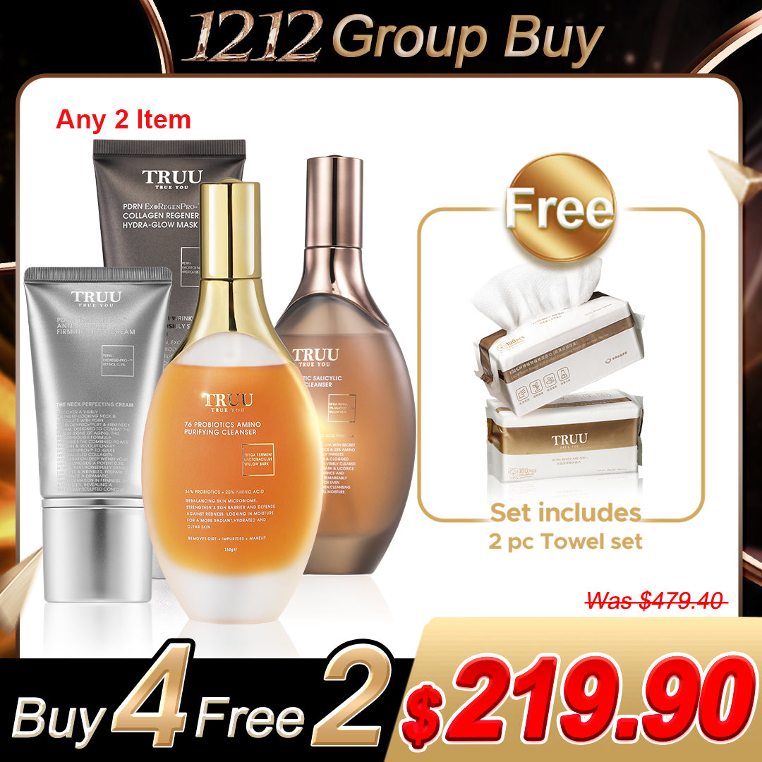 TRUU 76 Amino Cleanser / 76 Salicylic Cleanser (Pick 2) + Hydra-Glow Mask / PDRN Neck Cream (Pick 2)【FREE】Cleansing Towels x2