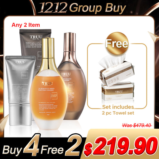 TRUU 76 Amino Cleanser / 76 Salicylic Cleanser (Pick 2) + Hydra-Glow Mask / PDRN Neck Cream (Pick 2)【FREE】Cleansing Towels x2