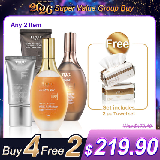 TRUU 76 Amino Cleanser / 76 Salicylic Cleanser (Pick 2) + Hydra-Glow Mask / PDRN Neck Cream (Pick 2)【FREE】Cleansing Towels x2