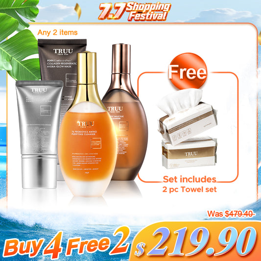 TRUU 76 Amino Cleanser / 76 Salicylic Cleanser (Pick 2) + Hydra-Glow Mask / PDRN Neck Cream (Pick 2)【FREE】Cleansing Towels x2