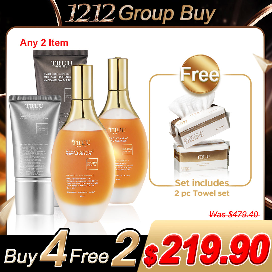 TRUU 76 Amino Cleanser / 76 Salicylic Cleanser (Pick 2) + Hydra-Glow Mask / PDRN Neck Cream (Pick 2)【FREE】Cleansing Towels x2